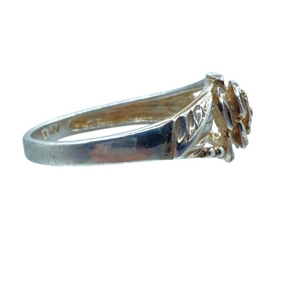 Vintage Sterling Silver 3D Rose Etched Ring Size 9 Signed NV Floral - Picture 5 of 11